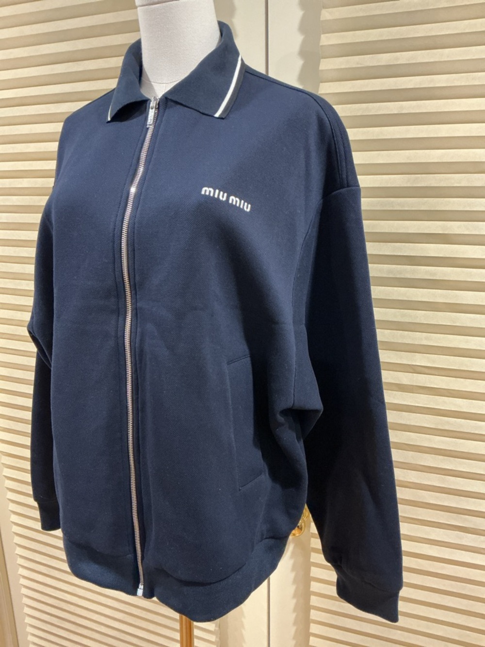 NWOT Miu Miu Logo Cotton Blouson Jacket in Navy, Size 36 = S - Picture 5 of 7